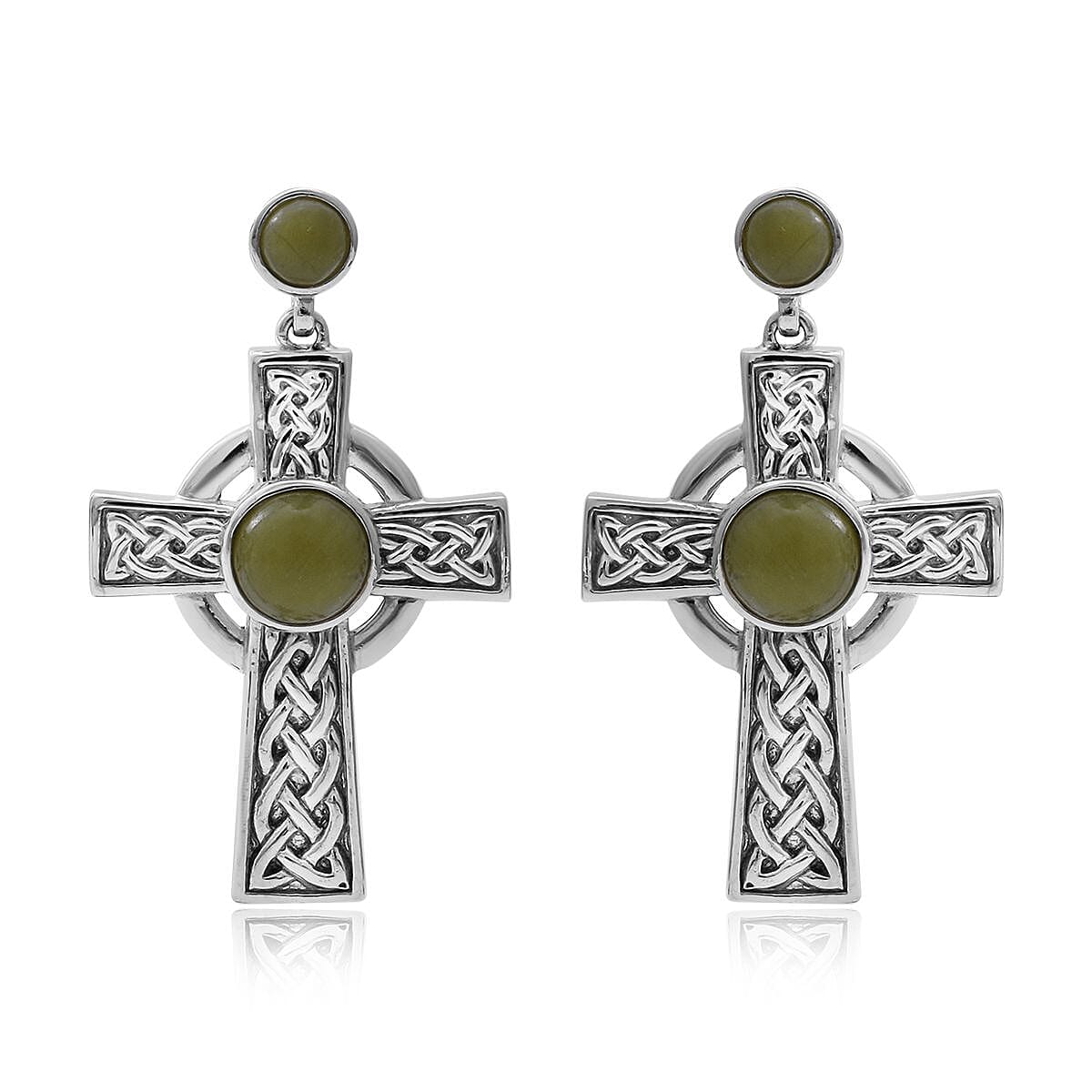 Connemara Marble Ireland Celtic Knot Cross Earrings in Platinum Over Sterling Silver 4.75 ctw