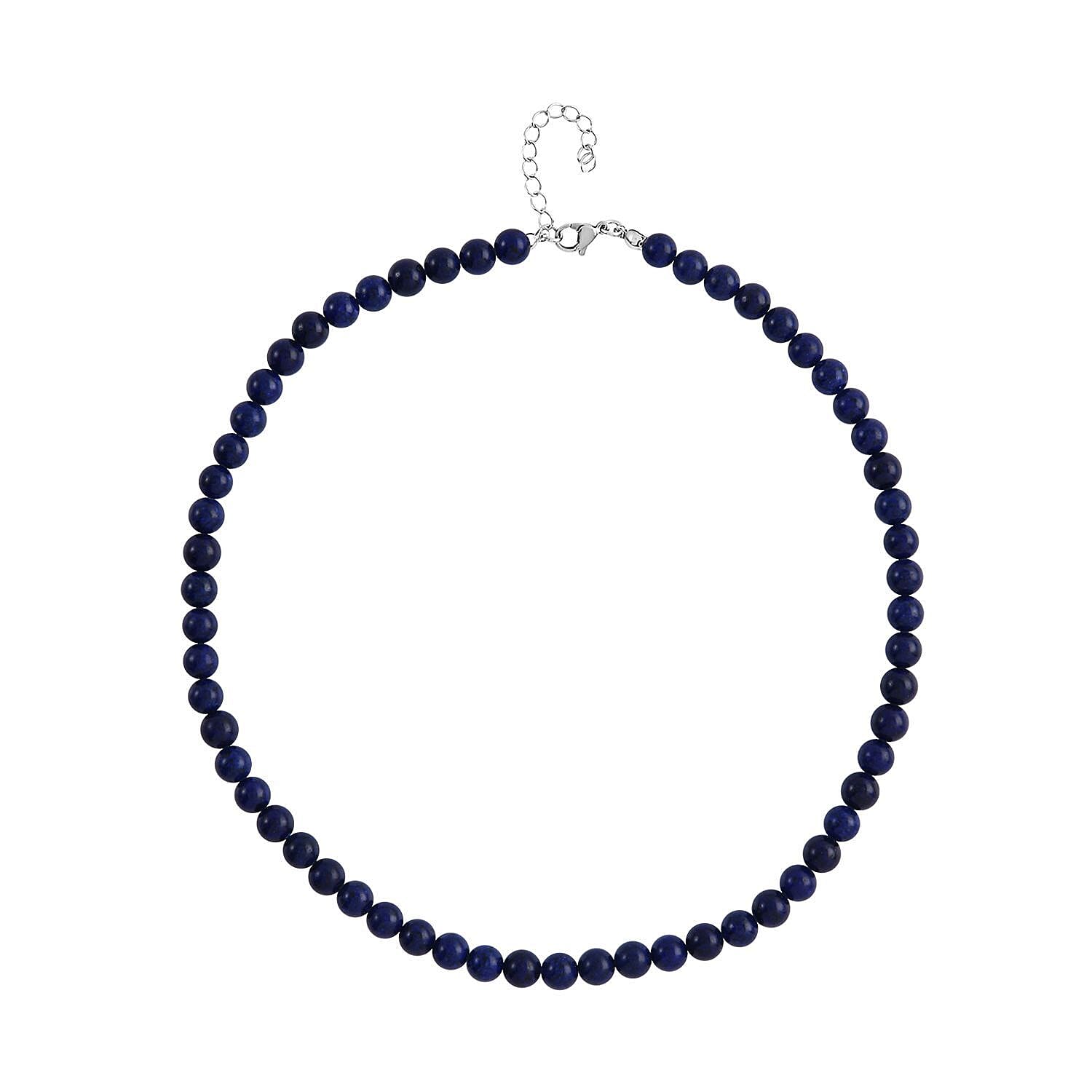 Lapis Lazuli Beaded Necklace 20 Inches in Stainless Steel 225.00 ctw