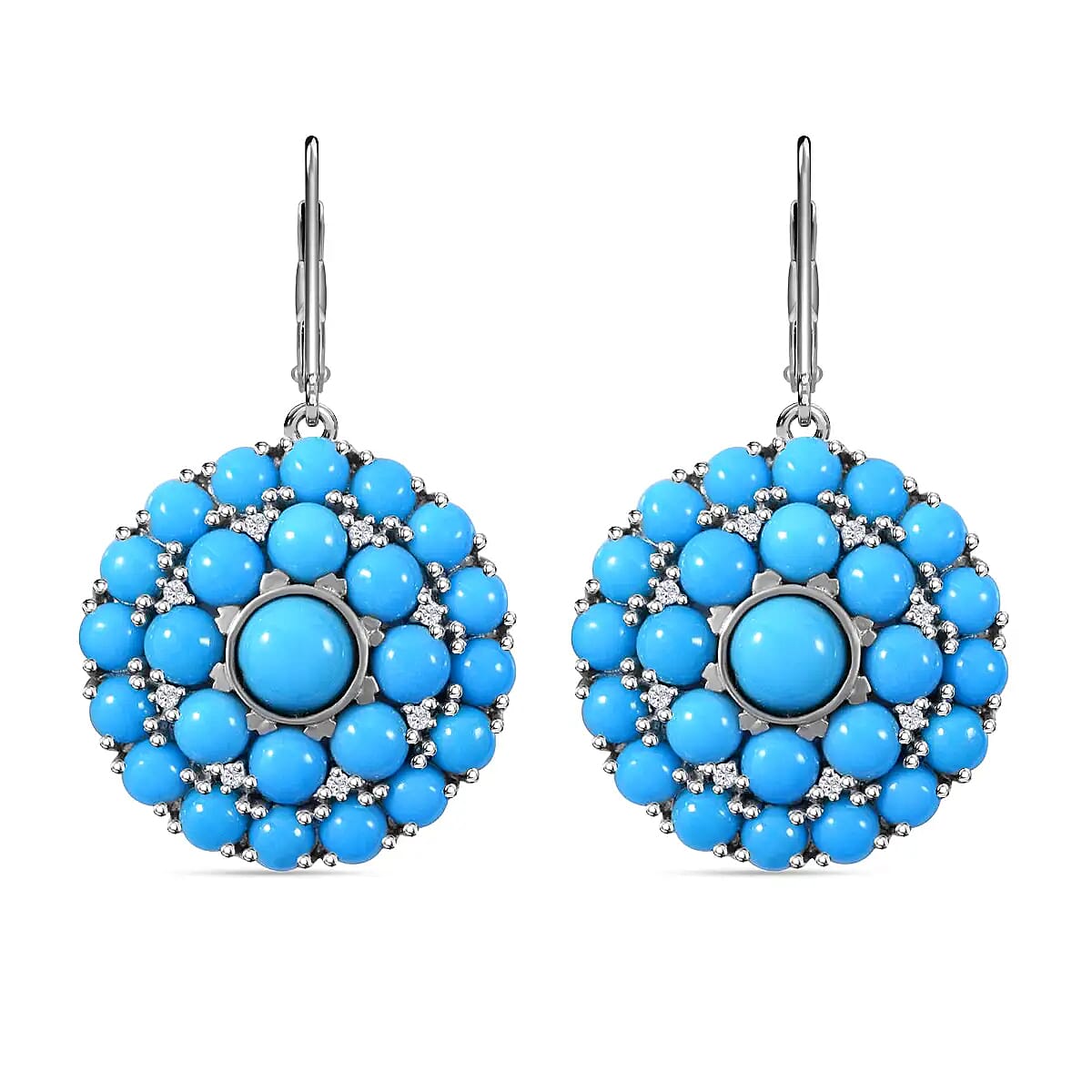 Premium American Natural Sleeping Beauty Turquoise Cocktail Earrings in Platinum Over Sterling Silver 11.10 ctw