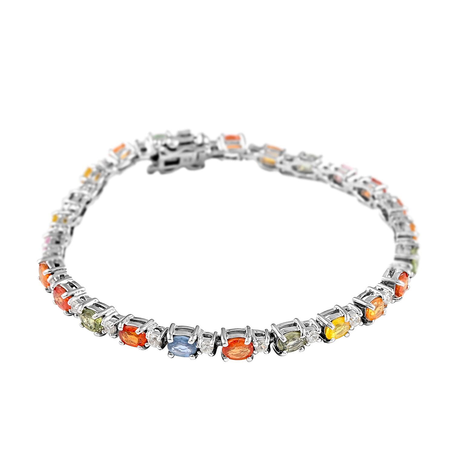 Doorbuster Multi Sapphire and Natural White Zircon Bracelet in Platinum Over Sterling Silver (6.50 In) 8.50 Grams 7.35 ctw