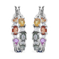 Multi Sapphire and White Zircon Hoop Earrings in Platinum Over Sterling Silver 4.00 ctw - Sticky add to cart bar