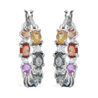 Multi Sapphire and White Zircon Hoop Earrings in Platinum Over Sterling Silver 4.00 ctw