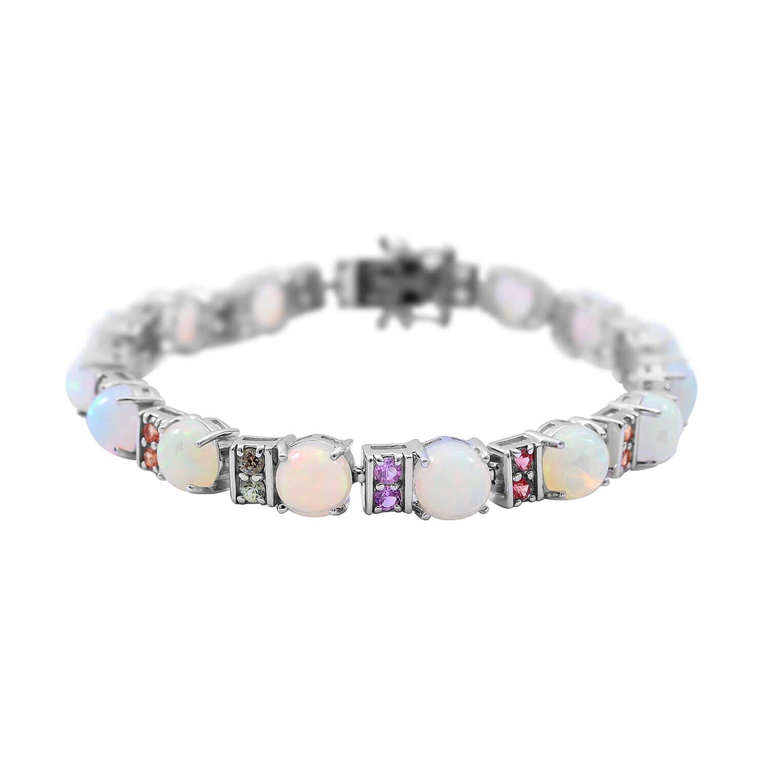 Doorbuster Premium Ethiopian Welo Opal, Multi Sapphire Bracelet in Platinum Over Sterling Silver (6.50 In) 12.75 Grams 16.90 ctw