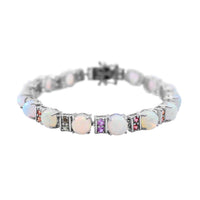 Doorbuster Premium Ethiopian Welo Opal, Multi Sapphire Bracelet in Platinum Over Sterling Silver (6.50 In) 12.75 Grams 16.90 ctw