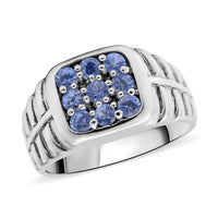 Doorbuster Ceylon Sapphire Men's Ring in Platinum Over Sterling Silver 7.25 Grams 0.90 ctw