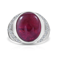 Premium African Ruby and Moissanite Men's Ring in Platinum Over Sterling Silver (Size 10.0) 22.35 ctw