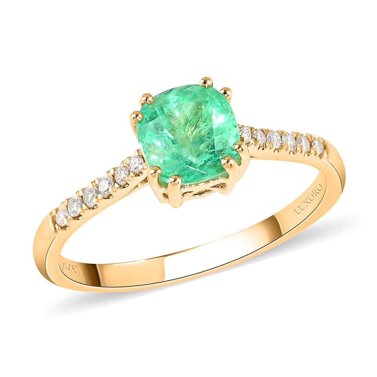 Certified & Appraised LUXORO 14K YG Boyaca Colombian Emerald and G-H I2 Diamond Ring 1.10 ctw