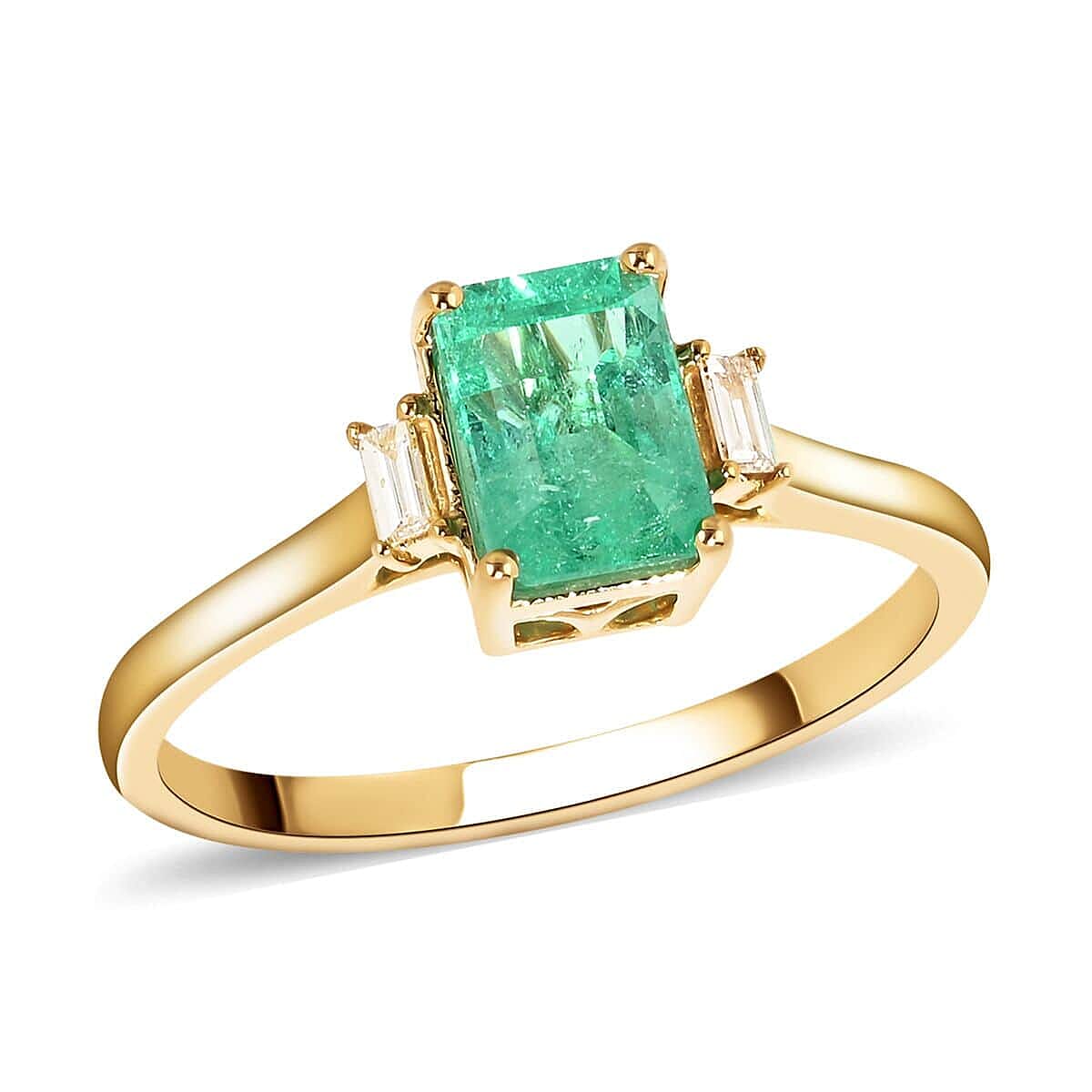 Certified & Appraised LUXORO 14K Yellow Gold AAA Boyaca Colombian Emerald and G-H I2 Diamond Ring 2.61 Grams 1.20 ctw