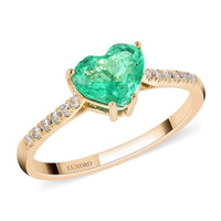 Certified & Appraised LUXORO 14K Yellow Gold AAA Boyaca Colombian Emerald and G-H I2 Diamond Ring 1.10 ctw