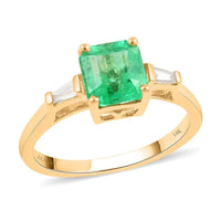 Certified LUXORO 14K YG AAA Boyaca Colombian Emerald and G-H I2 Diamond Ring 1.15 ctw