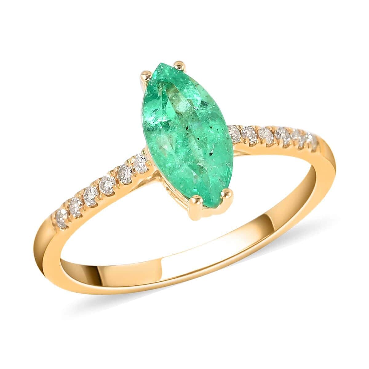 Certified Luxoro 14K Yellow Gold AAA Boyaca Colombian Emerald and G-H I2 Diamond Ring 1.20 ctw