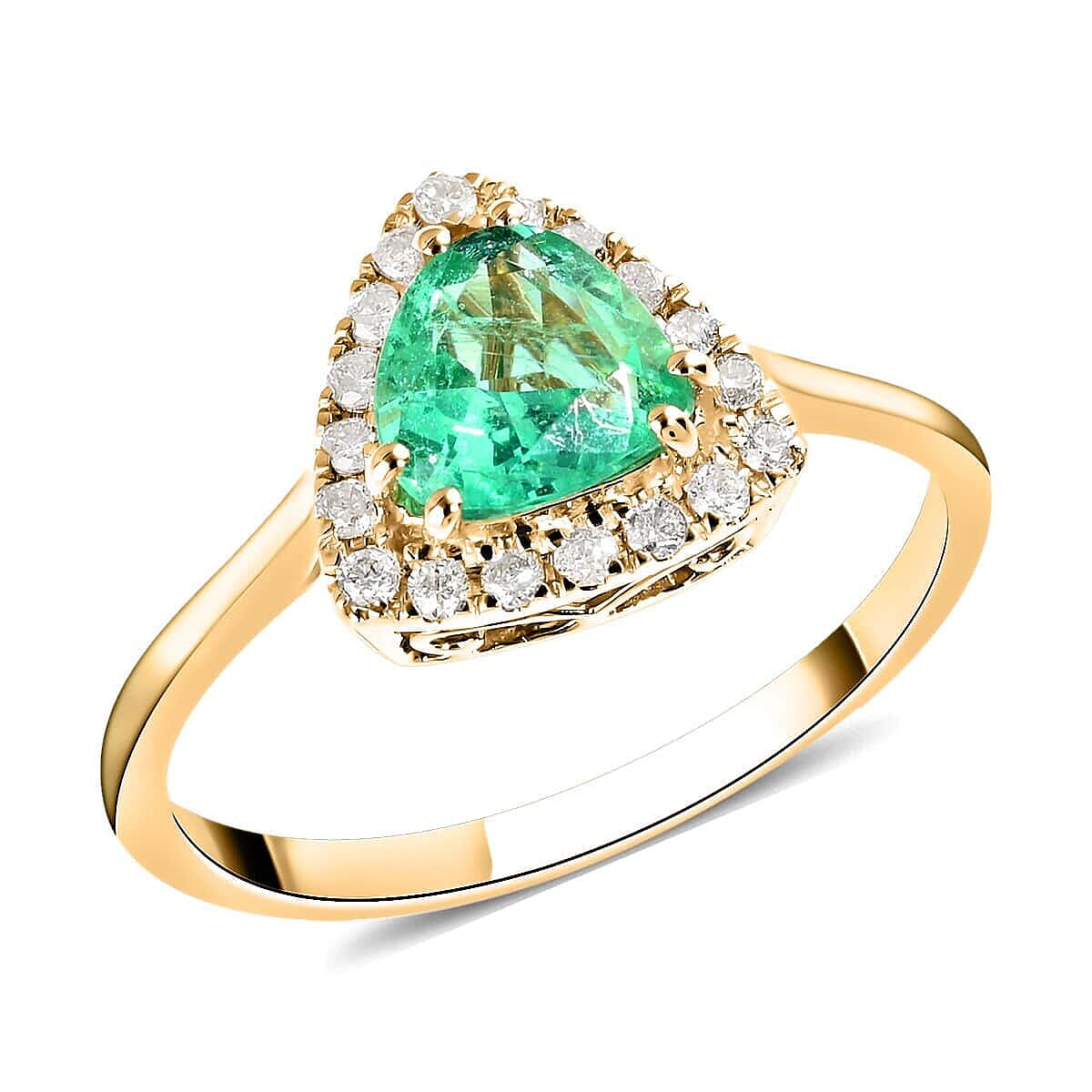 Certified & Appraised LUXORO 14K Yellow Gold AAA Boyaca Colombian Emerald and G-H I2 Diamond Halo Ring 1.25 ctw