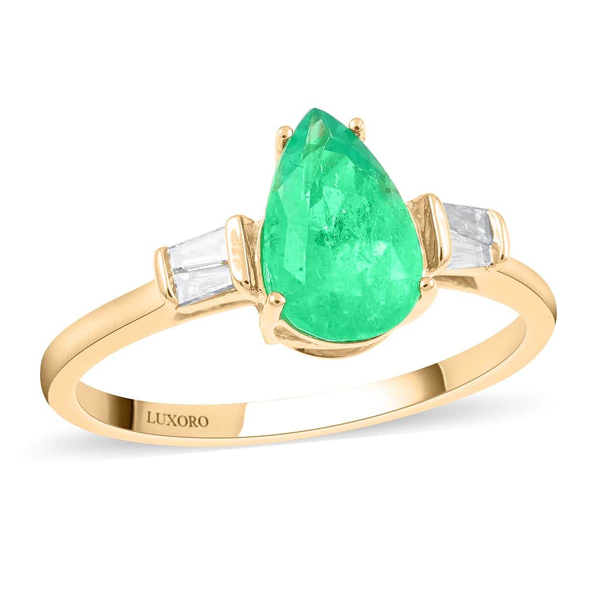 Certified & Appraised LUXORO 14K Yellow Gold AAA Boyaca Colombian Emerald and G-H I2 Diamond Ring 1.50 ctw