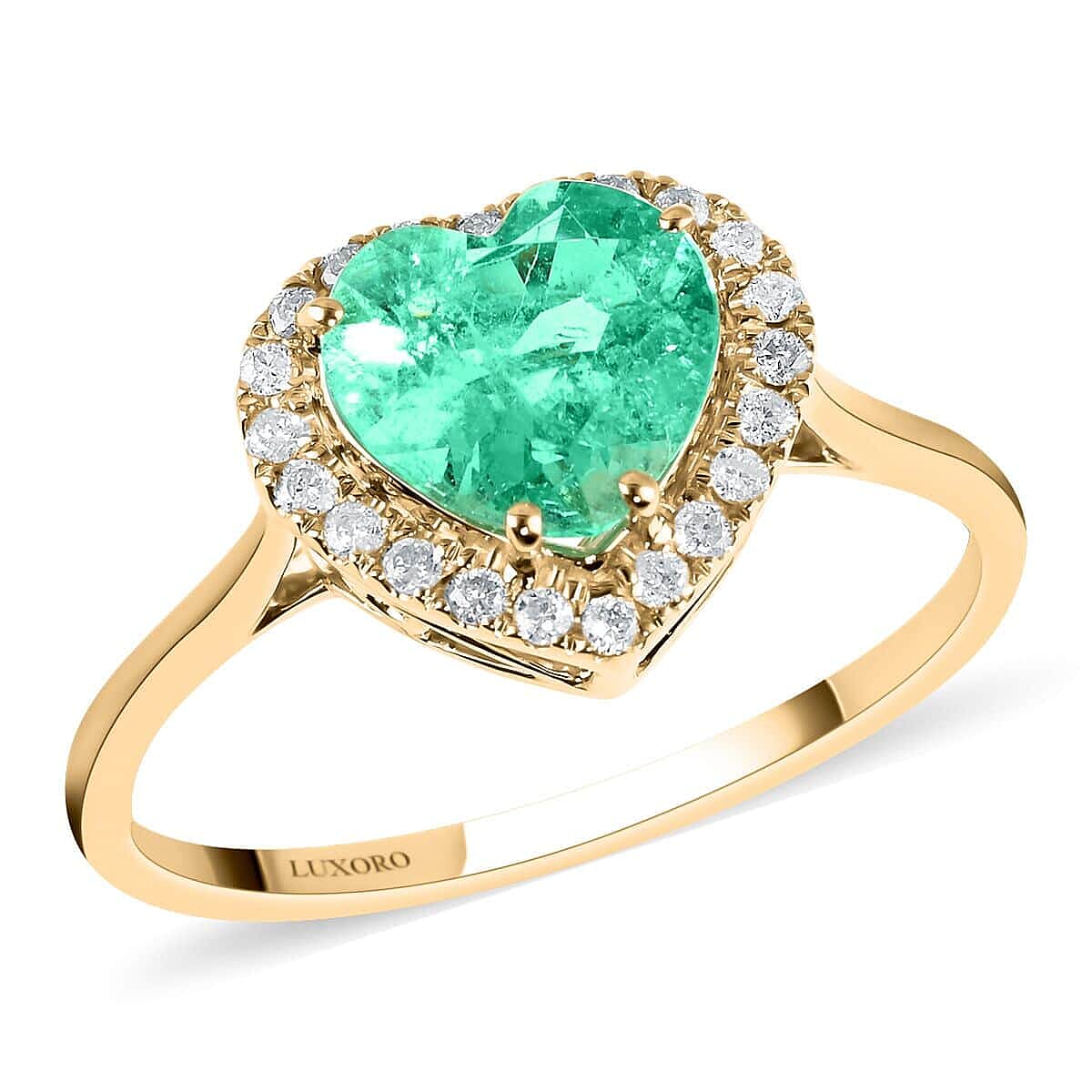 Certified & Appraised LUXORO 14K Yellow Gold AAA Boyaca Colombian Emerald and G-H I2 Diamond Halo Ring 1.65 ctw