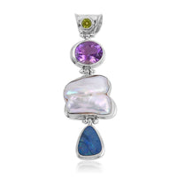 Bali Legacy Mother Of Pearl and Multi Gemstone Pendant in Sterling Silver 5.00 ctw