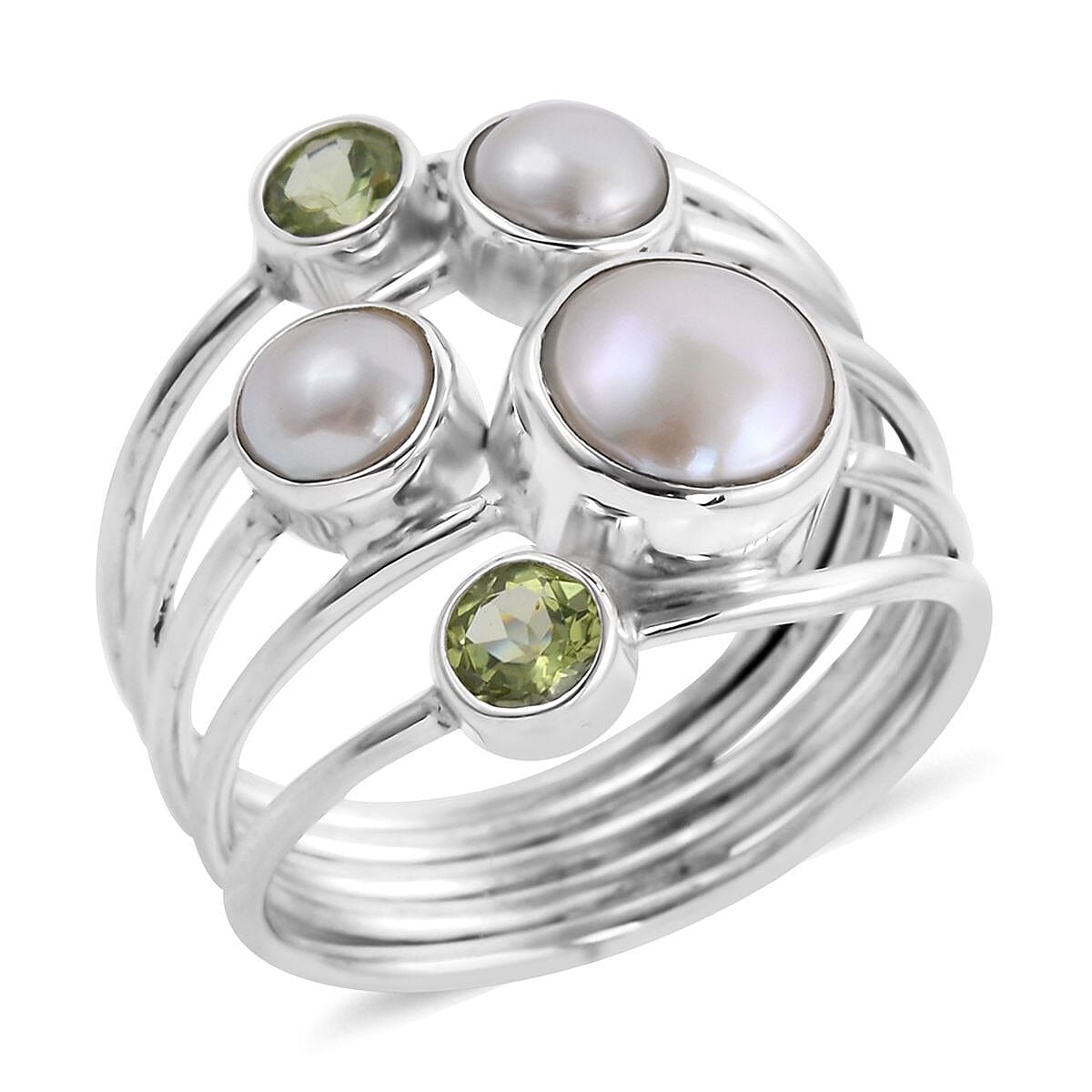 BALI LEGACY White Pearl and Peridot 5 Row Ring in Sterling Silver 0.60 ctw