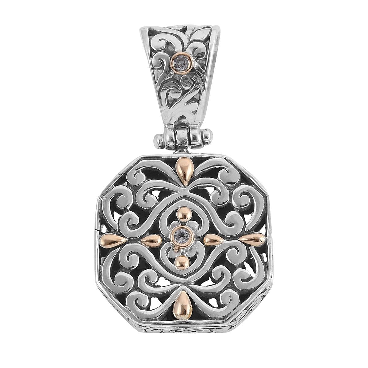Bali Legacy White Topaz Floral Pendant in 18K Yellow Gold and Sterling Silver 0.06 ctw