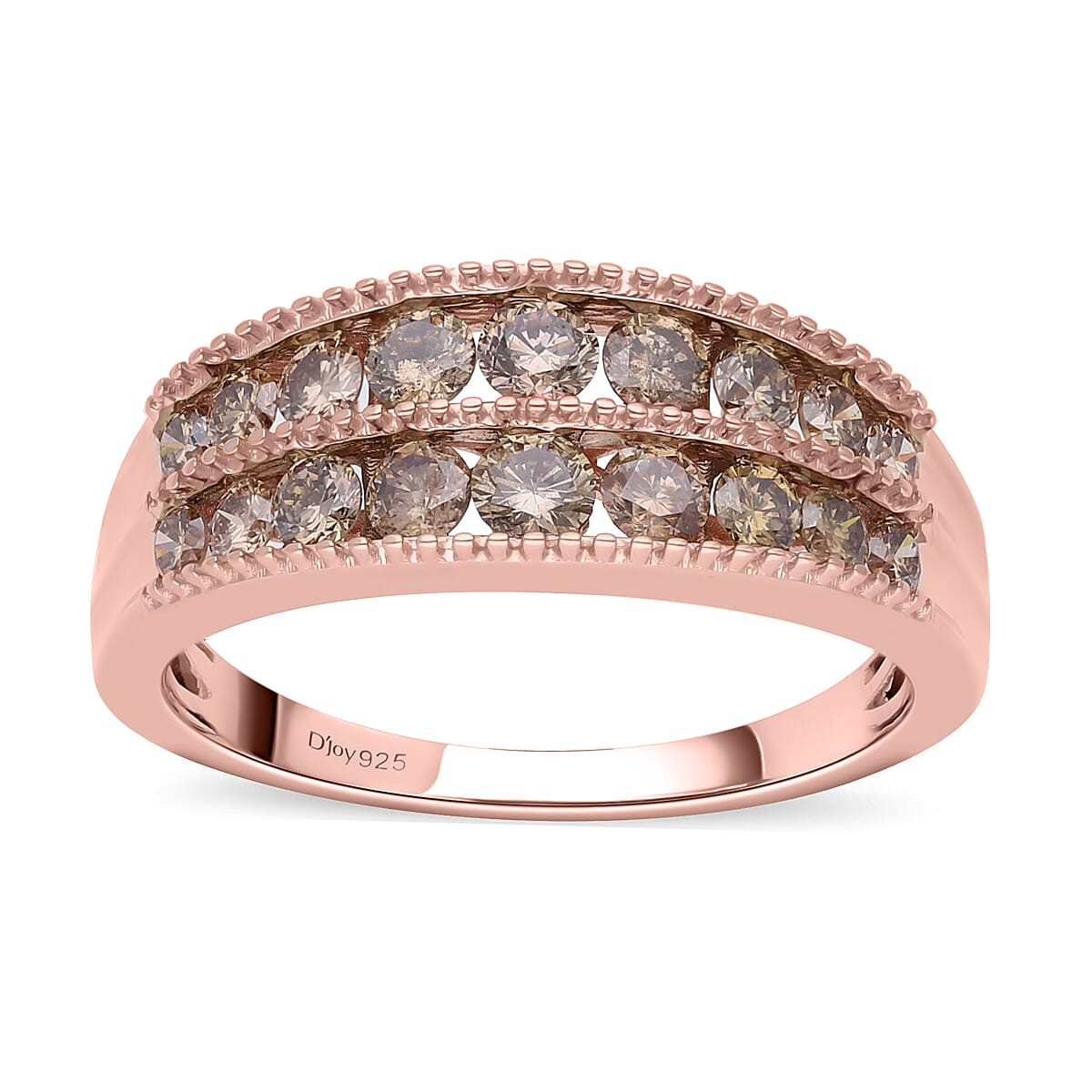 Doorbuster Natural Champagne Diamond Ring in Rhodium and Vermeil Yellow Gold Sterling Silver 1.10 ctw