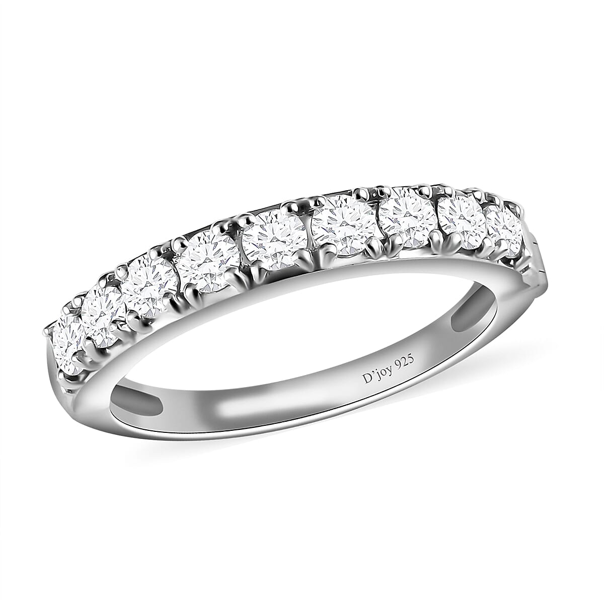 Moissanite Half Eternity Band Ring in Platinum Over Sterling Silver (Size 10.0) 0.90 ctw