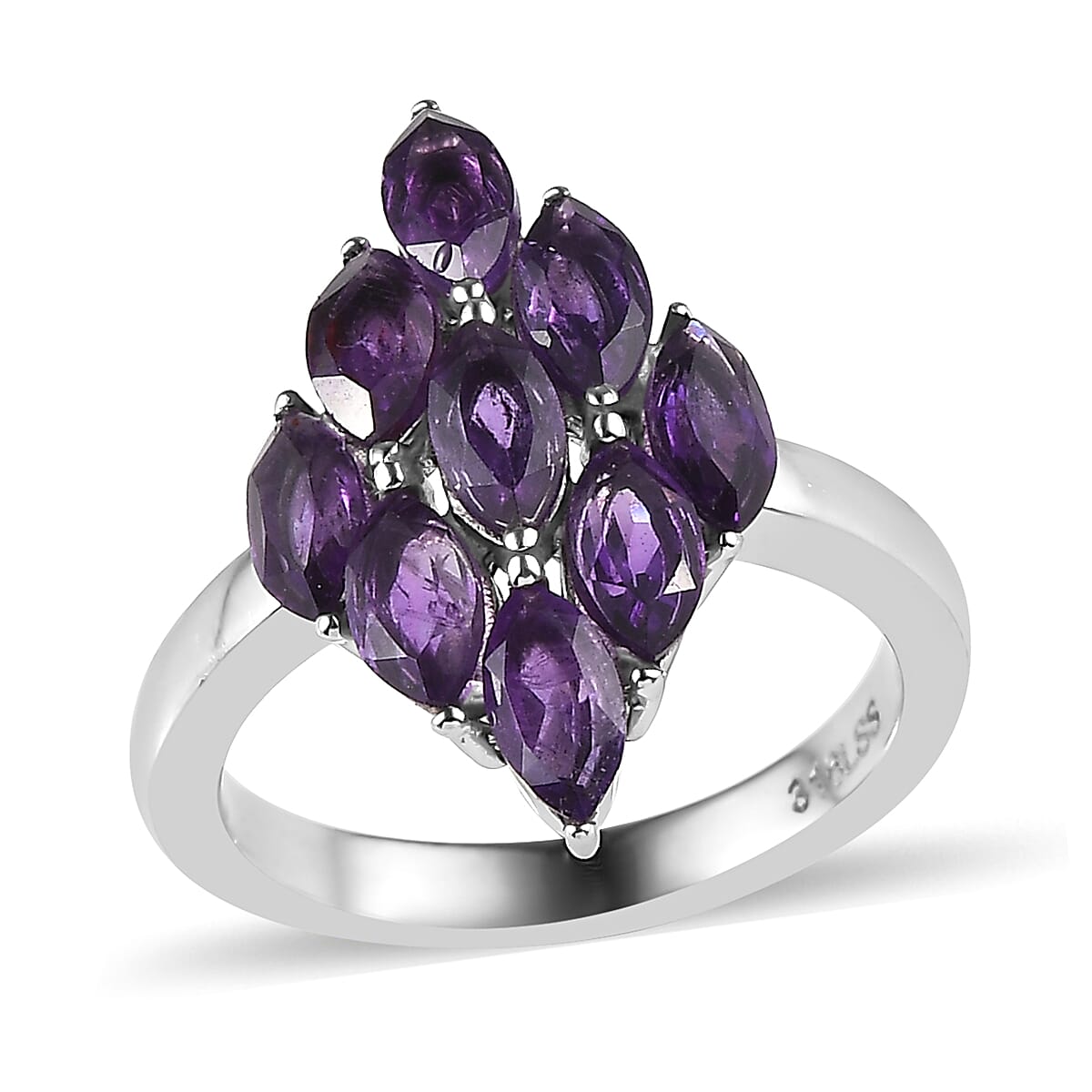Amethyst Cluster Ring in Stainless Steel 1.85 ctw
