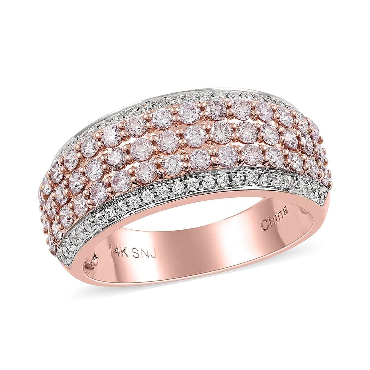 14K White and Rose Gold Natural Pink and White Diamond Band Ring (Size 6.0) 5.50 Grams 1.00 ctw