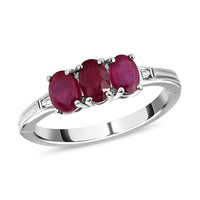 African Ruby (FF) and White Zircon 1.80 ctw Ring in Platinum Over Sterling Silver (Size 11.5)