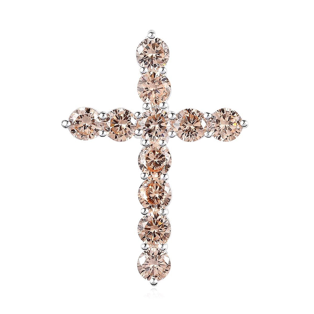 Simulated Champagne Diamond Cross Pendant in Sterling Silver 5.20 ctw