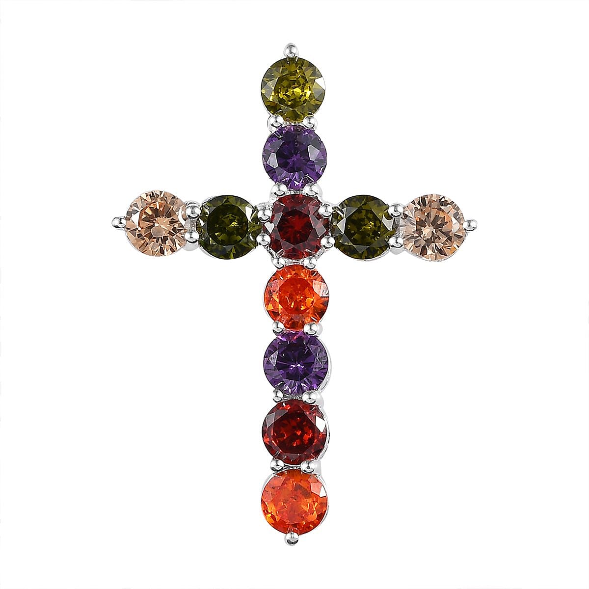 Simulated Multi Color Diamond 4.65 ctw Cross Pendant in Sterling Silver