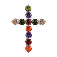 Simulated Multi Color Diamond 4.65 ctw Cross Pendant in Sterling Silver