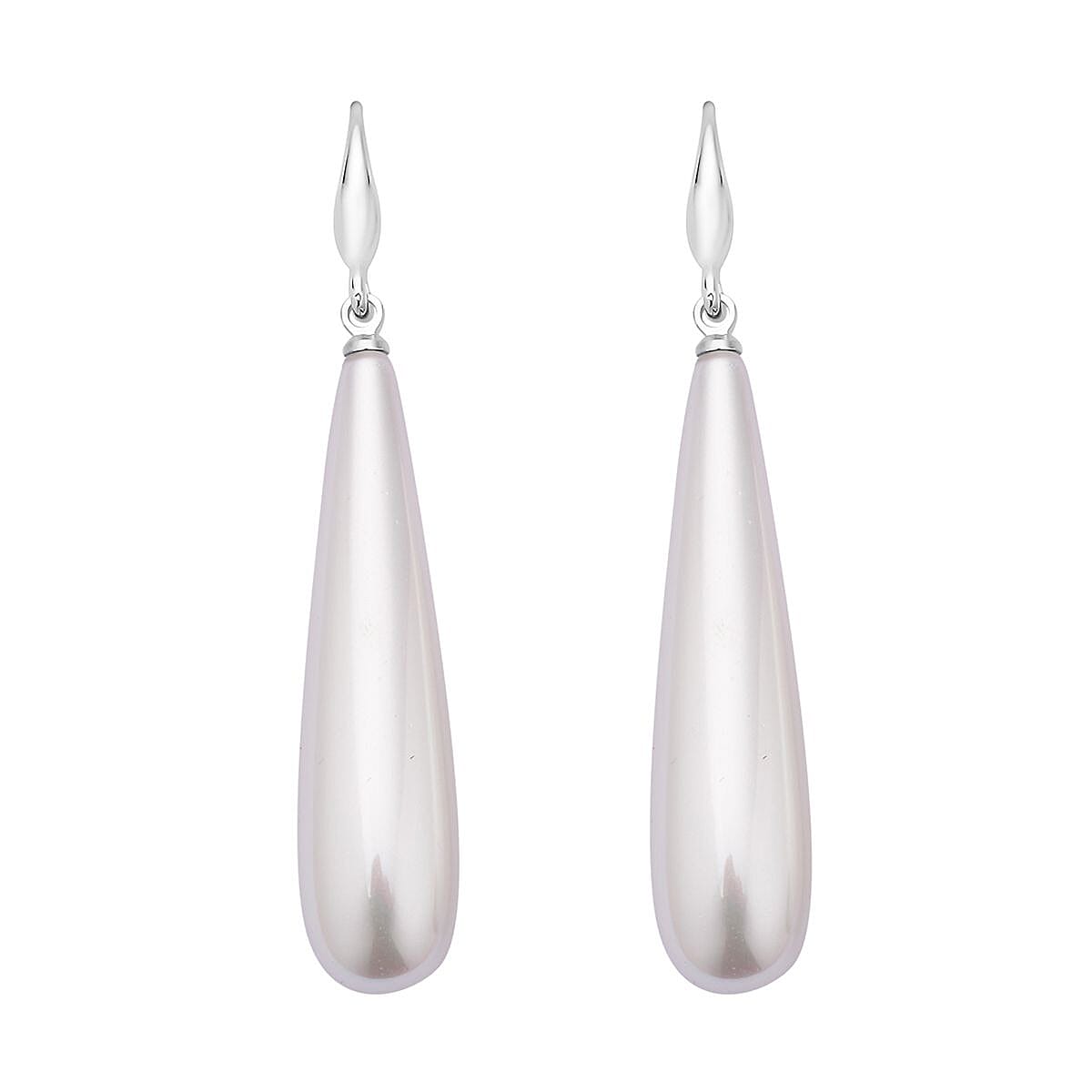 Golden Shell Pearl Drop Earrings in Rhodium Over Sterling Silver
