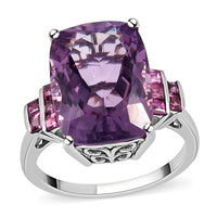 Rose De France Amethyst and Orissa Rhodolite Garnet Ring in Platinum Over Sterling Silver 14.60 ctw