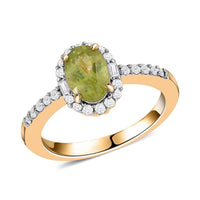 Premium Sava Sphene, Natural White Zircon Halo Ring in Vermeil YG Over Sterling Silver (Size 6.0) 1.25 ctw