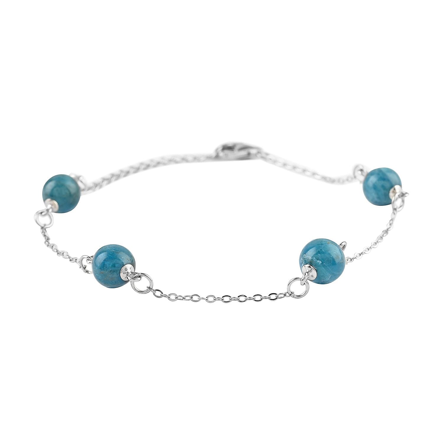 Betroka Blue Apatite Station Bracelet in Rhodium Over Sterling Silver (7.50-9.0In) 18.50 ctw