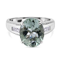Prasiolite and White Zircon 4.51 ctw Ring in Platinum Over Sterling Silver (Size 5.5)