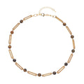 Doorbuster South African Yellow Tiger's Eye, Champagne Austrian Crystal Paper Clip Necklace (20-22 Inches) in Goldtone 50.00 ctw - Sticky add to cart bar