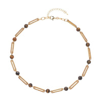 Doorbuster South African Yellow Tiger's Eye, Champagne Austrian Crystal Paper Clip Necklace (20-22 Inches) in Goldtone 50.00 ctw