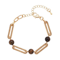 Doorbuster South African Yellow Tiger's Eye and Champagne Austrian Crystal Paper Clip Bracelet in Goldtone (7.50-9.50In) 10.00 ctw