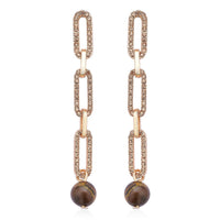 Doorbuster South African Yellow Tiger's Eye and Champagne Austrian Crystal Paper Clip Earrings in Goldtone 6.00 ctw