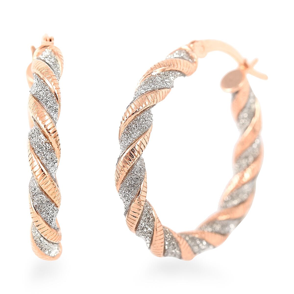 14K RG Over Sterling Silver Twisted Stardust Hoop Earrings (3.30 g)