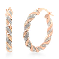 14K RG Over Sterling Silver Twisted Stardust Hoop Earrings (3.30 g)