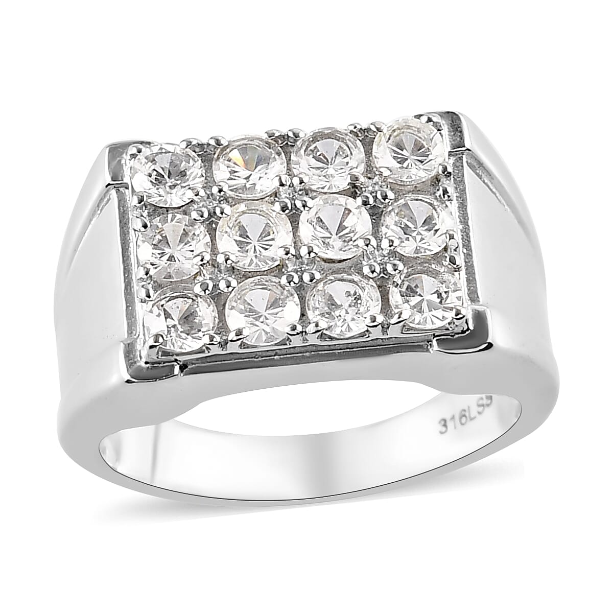 Lab Created White Sapphire Men's Ring in Stainless Steel 2.00 ctw