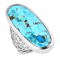 Freshened Turquoise Filigree Floral Statement Ring in Platinum Over Sterling Silver 22.15 ctw