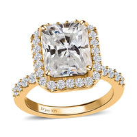 Radiant Cut Moissanite Halo Ring in Vermeil Yellow Gold Over Sterling Silver (Size 9.0) 4.20 ctw
