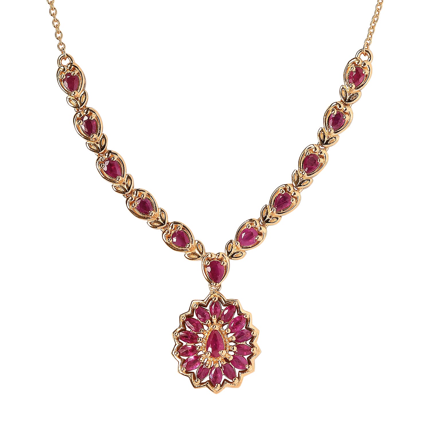 Premium Montepuez Ruby Necklace 18 Inches in Vermeil Yellow Gold Over Sterling Silver 3.00 ctw