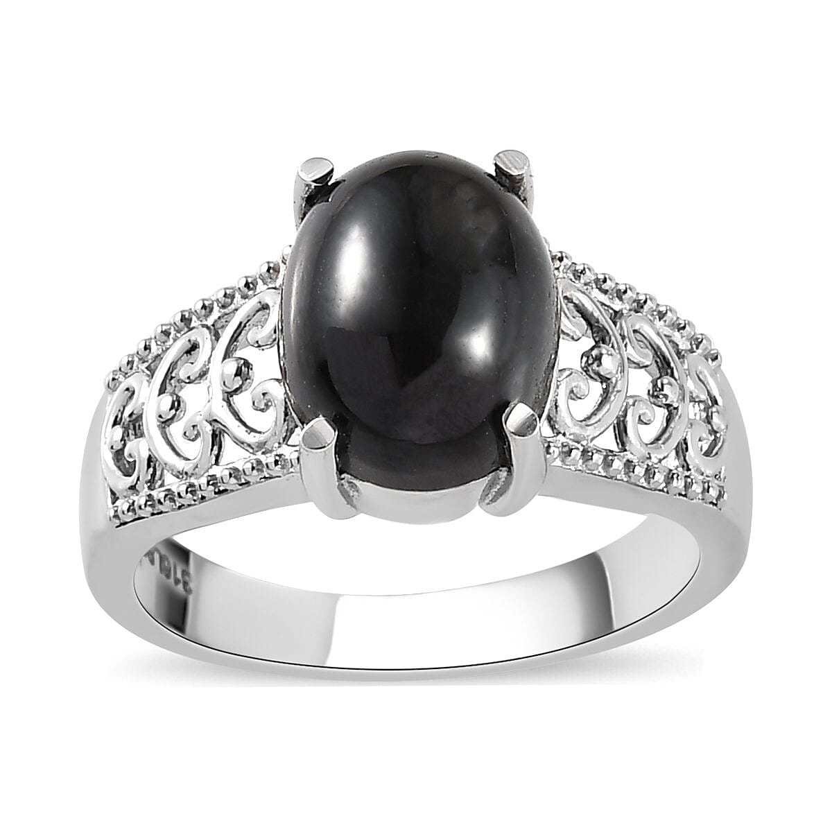 Indian Black Star Diopside Solitaire Ring in Stainless Steel 3.65 ctw