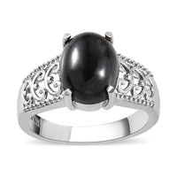 Indian Black Star Diopside Solitaire Ring in Stainless Steel 3.65 ctw