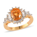 Jalisco Fire Opal and Natural White Zircon Floral Ring in Vermeil Yellow Gold Over Sterling Silver 2.20 ctw - Sticky add to cart bar