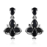 Australian Midnight Sapphire Dangling Earrings in Platinum Over Sterling Silver 8.50 ctw