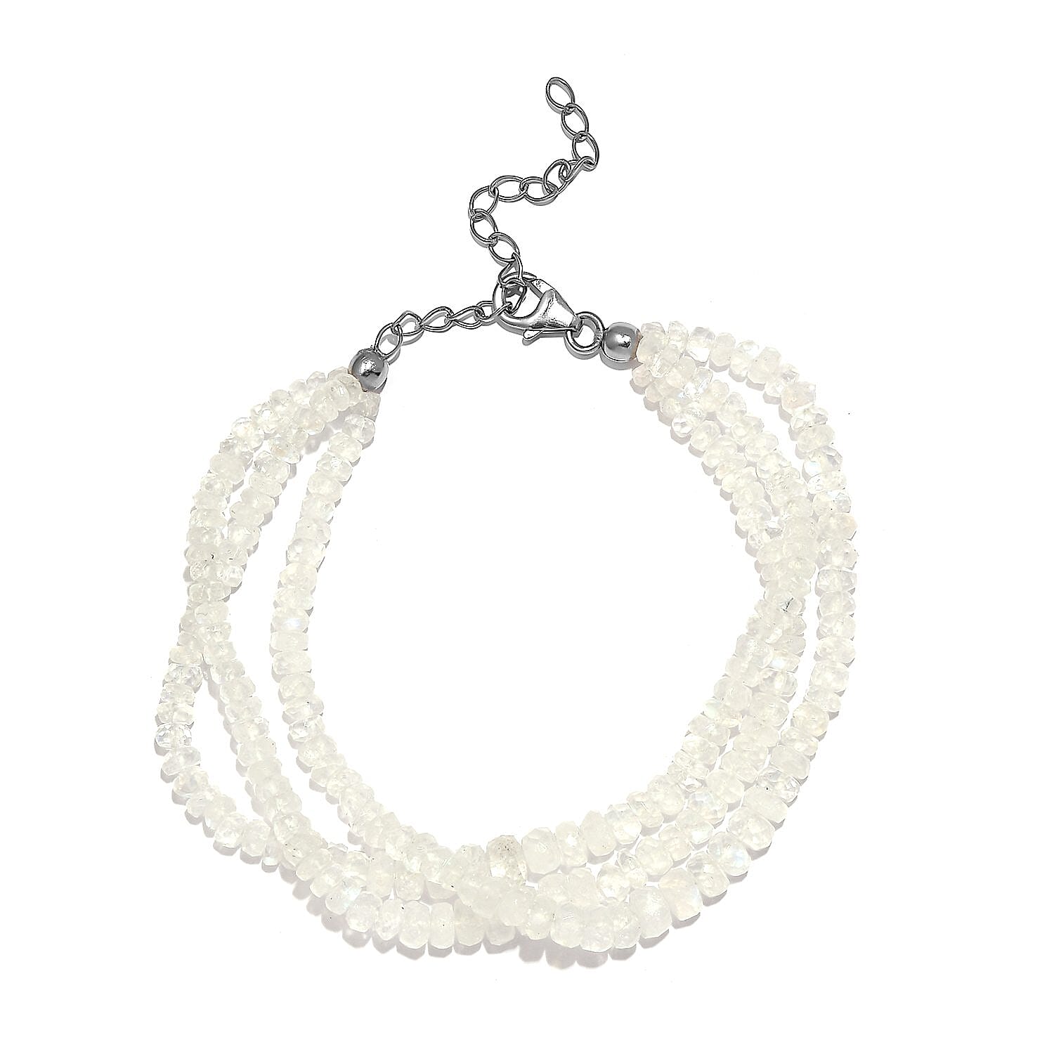 Premium Rainbow Moonstone Beaded Bracelet in Sterling Silver (7.25-9.25In) 65.50 ctw