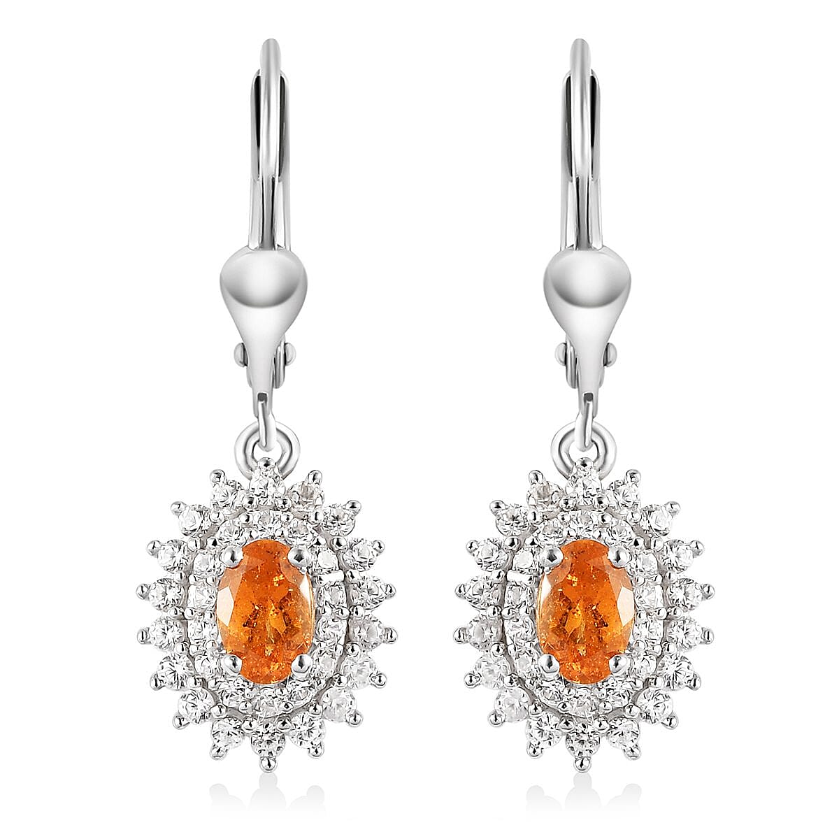 Premium Viceroy Spessartine Garnet and White Zircon Lever Back Earrings in Platinum Over Sterling Silver 2.35 ctw